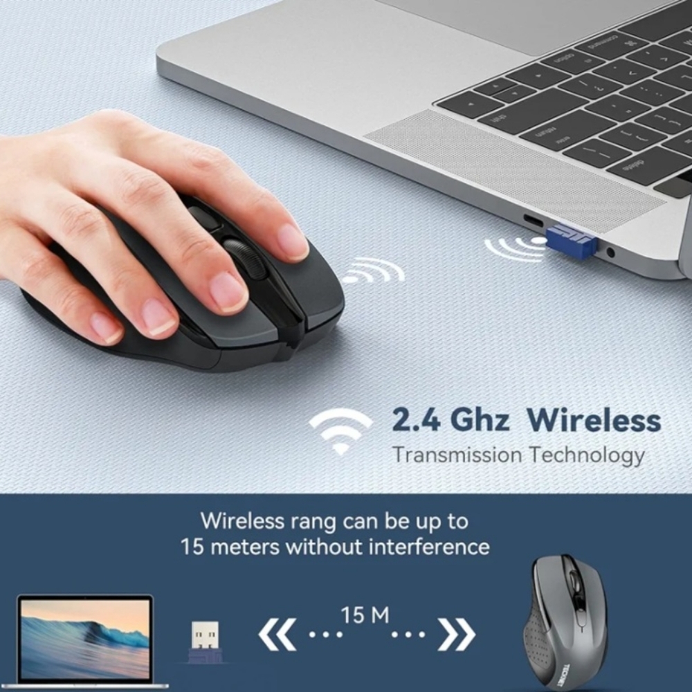 Tecknet Cordless Bluetooth Wireless Optical Grey Computer Mouse Model BM307 - Picture 4 of 5